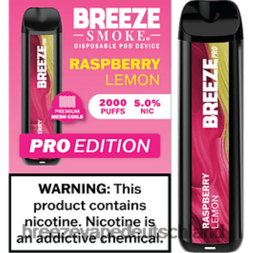 DB4FTR16 Breeze Pro 2000 Züge Himbeer-Zitrone | Breeze Vape Ingredients